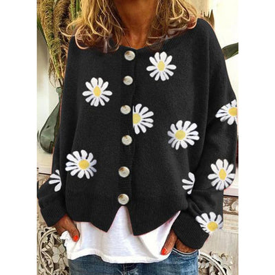 Dames Gebreid Vest met Bloemen | Roos
