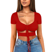 Dames Aansluitende Crop Top met V-hals en Trekkoord | Topanga
