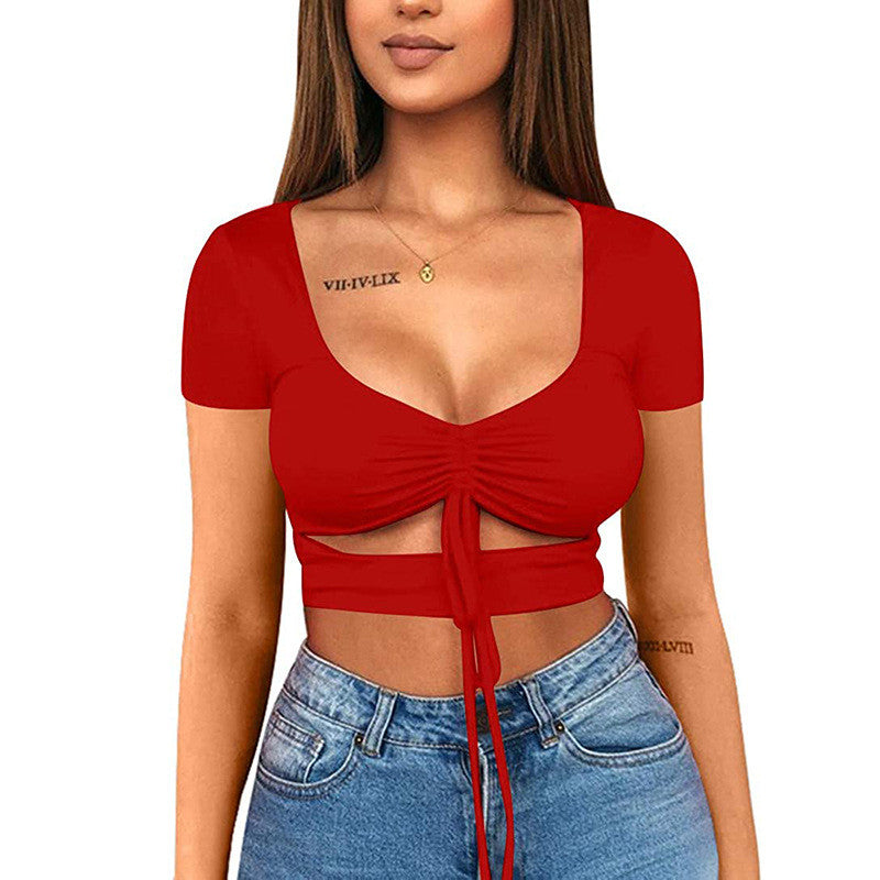 Dames Aansluitende Crop Top met V-hals en Trekkoord | Topanga