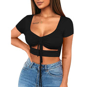Dames Aansluitende Crop Top met V-hals en Trekkoord | Topanga