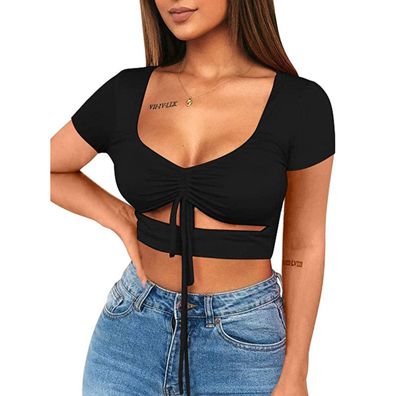 Dames Aansluitende Crop Top met V-hals en Trekkoord | Topanga