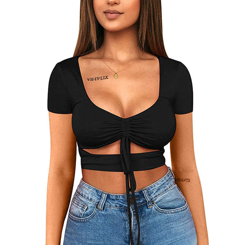 Dames Aansluitende Crop Top met V-hals en Trekkoord | Topanga