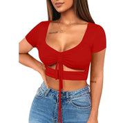 Dames Aansluitende Crop Top met V-hals en Trekkoord | Topanga
