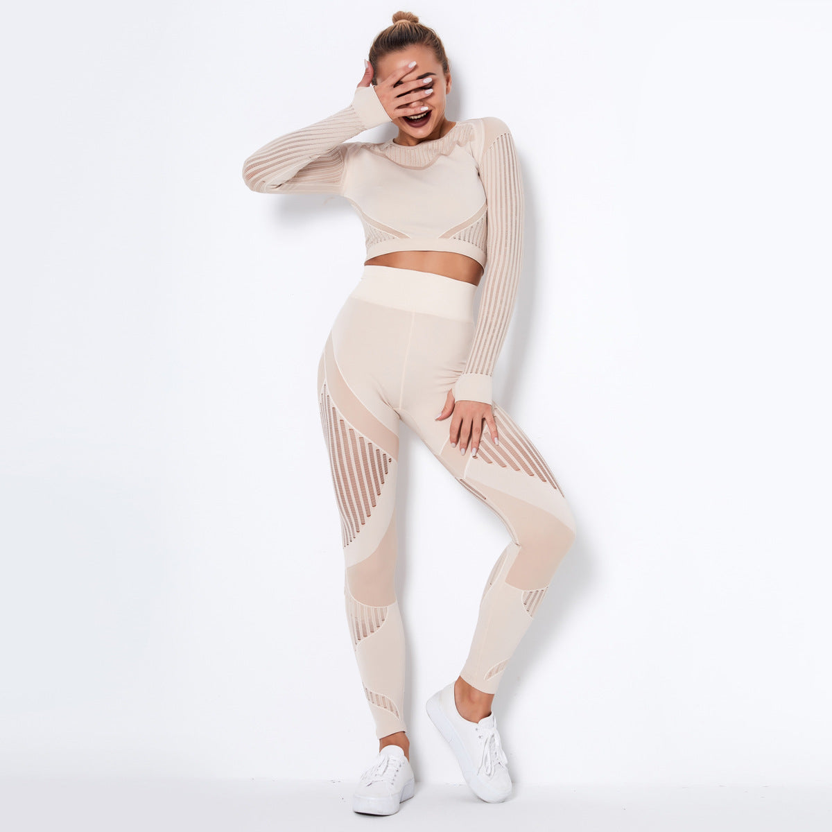 Dames Naadloze Yoga Set met Lange Mouwen | Dominique