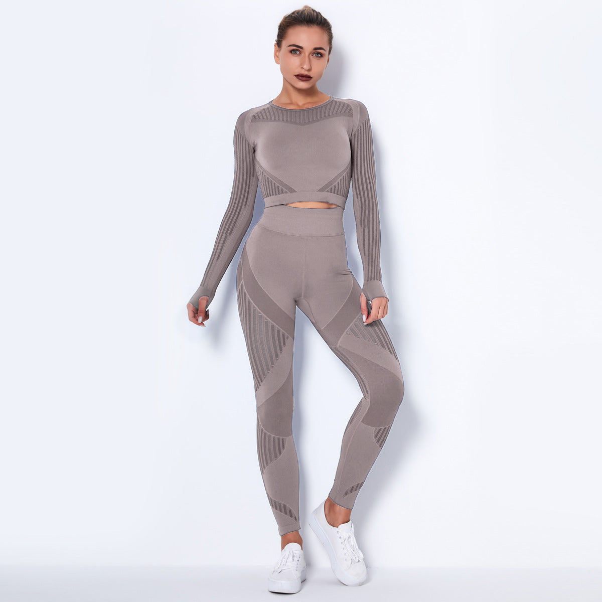 Dames Naadloze Yoga Set met Lange Mouwen | Dominique