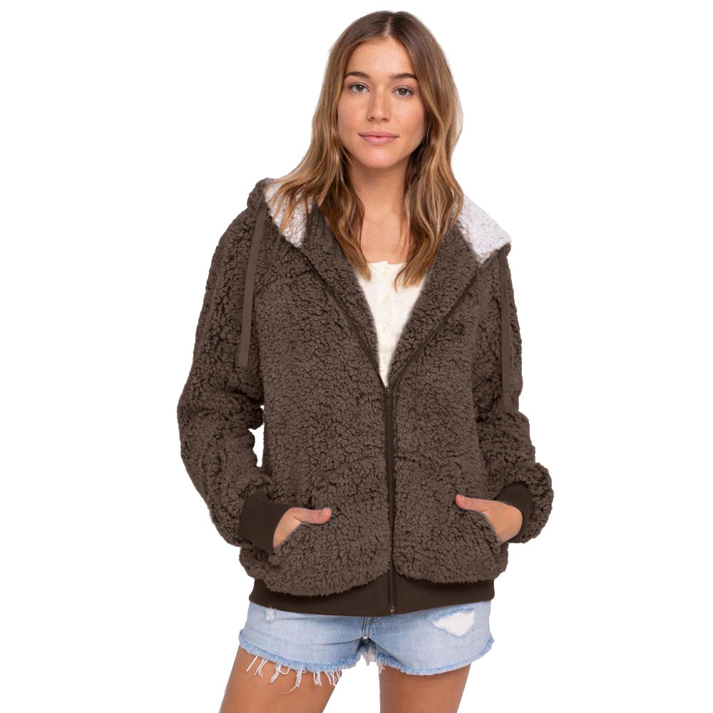 Dames Elegante Fleece Hoodie met Rits en Contrasterende Capuchon | Santana