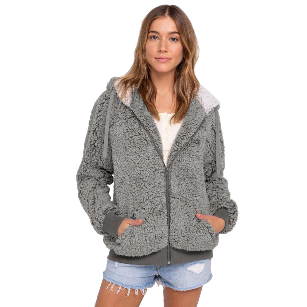 Dames Elegante Fleece Hoodie met Rits en Contrasterende Capuchon | Santana