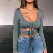 Dames Aansluitende Crop Top met V-hals en Trekkoord | Topanga