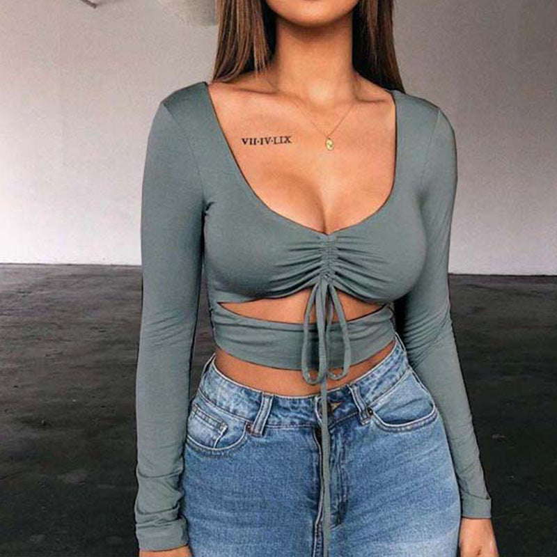 Dames Aansluitende Crop Top met V-hals en Trekkoord | Topanga