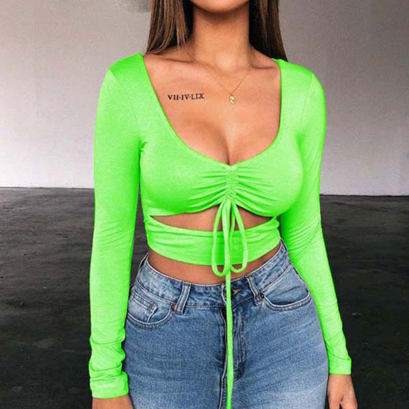 Dames Aansluitende Crop Top met V-hals en Trekkoord | Topanga