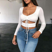 Dames Aansluitende Crop Top met V-hals en Trekkoord | Topanga