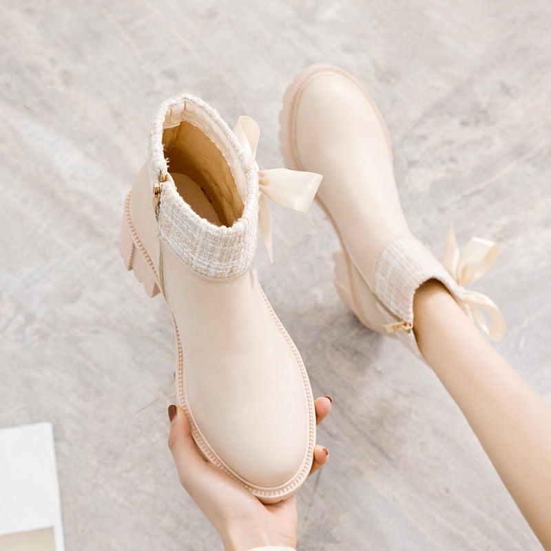 Dames Elegante Enkel Boots met Hak en Strik Detail | Ellen