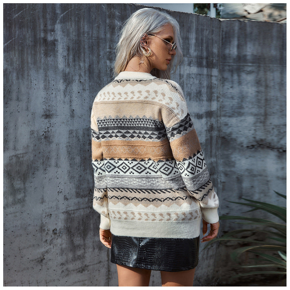 Dames Warme Trendy Gebreide Trui met Aztec Folklore Print | Rensy