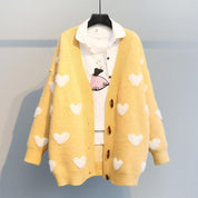 Dames Elegante Veelzijdige Ruimvallende Gebreide Vest met Hartjes Motief | Raquella