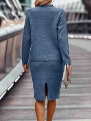 Dames Trendy Stijlvolle Gebreide Set met Rok en Hoge Hals Trui | Dimah