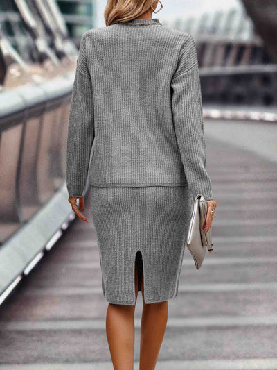 Dames Trendy Stijlvolle Gebreide Set met Rok en Hoge Hals Trui | Dimah