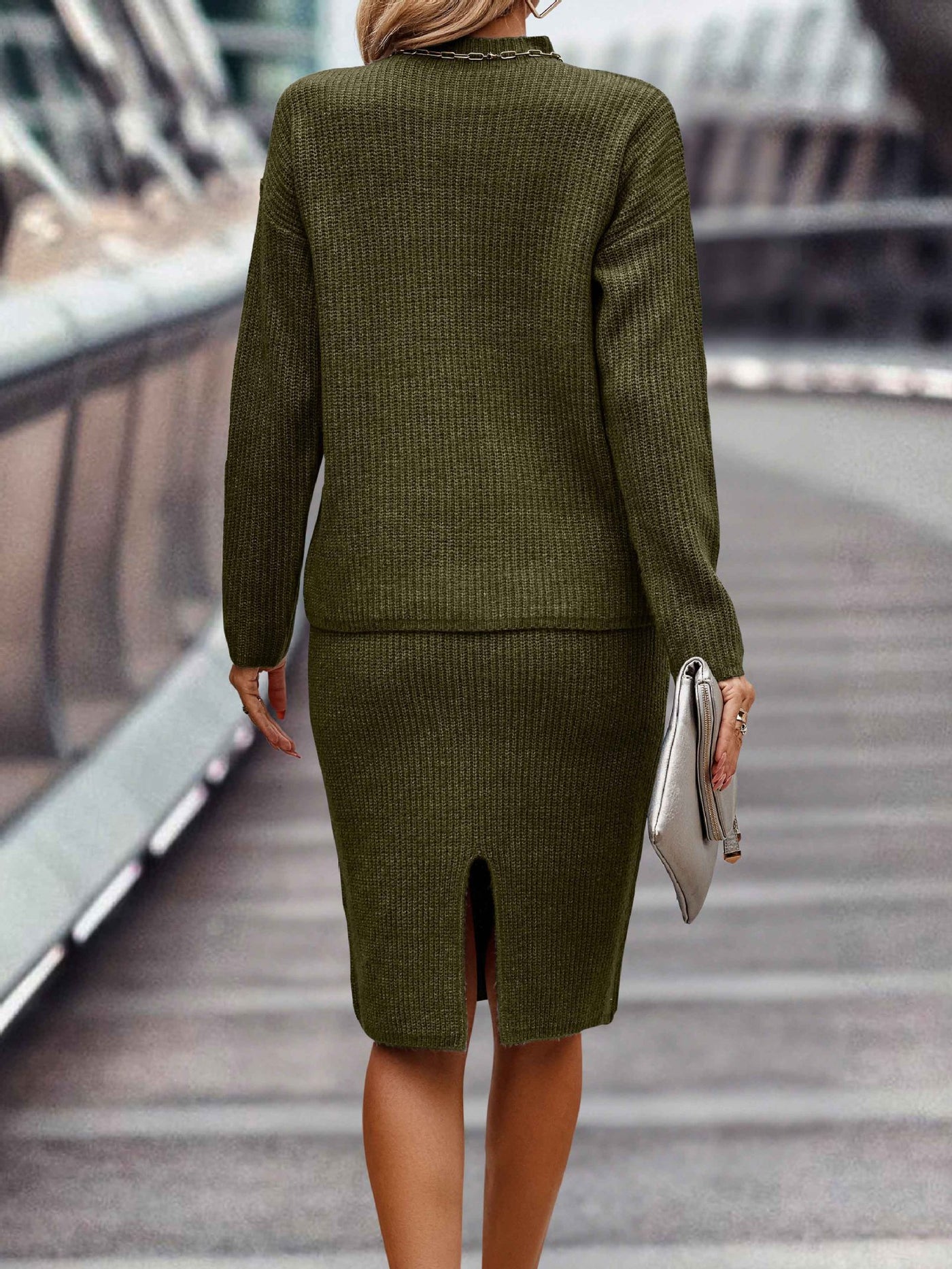 Dames Trendy Stijlvolle Gebreide Set met Rok en Hoge Hals Trui | Dimah