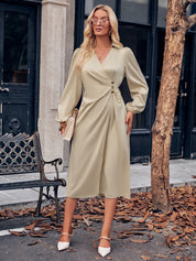 Dames Elegante Midi Jurk met V-hals, Tailleaccent en Ketting Detail | Neza