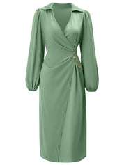 Dames Elegante Midi Jurk met V-hals, Tailleaccent en Ketting Detail | Neza