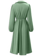 Dames Elegante Midi Jurk met V-hals, Tailleaccent en Ketting Detail | Neza