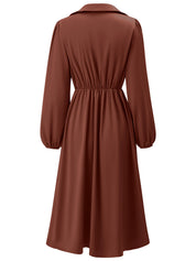 Dames Elegante Midi Jurk met V-hals, Tailleaccent en Ketting Detail | Neza