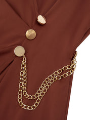 Dames Elegante Midi Jurk met V-hals, Tailleaccent en Ketting Detail | Neza