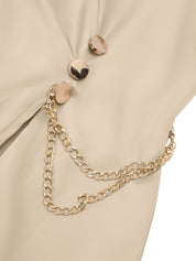 Dames Elegante Midi Jurk met V-hals, Tailleaccent en Ketting Detail | Neza