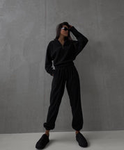 Dames Loungewear Joggingpak met Jogger en Sweater met Hoge Kraag en Rits | Doby