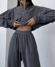 Dames Loungewear Joggingpak met Jogger en Sweater met Hoge Kraag en Rits | Doby
