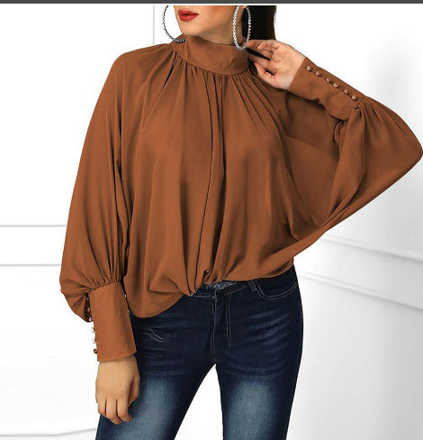 Dames Trendy Veelzijdige Luxe Blouse met Wijde Mouwen | Houwda