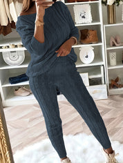 Dames Warme Tweedelige Lounge Wear Set met Legging en Top in Kabel Patroon | Delivra