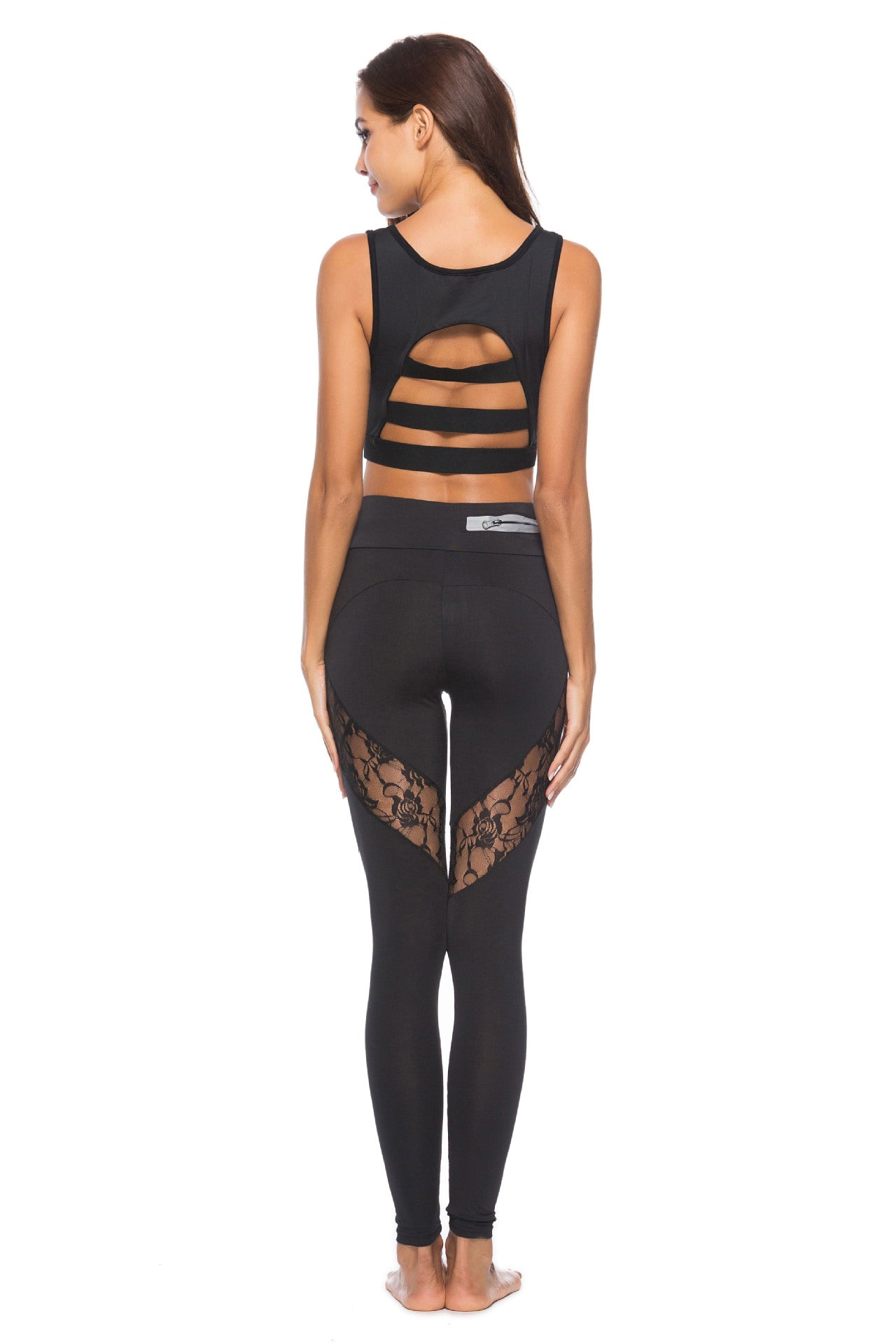 Dames Trendy Elegante Hoge Taille Sport Legging met Kanten Inzet | Avisa