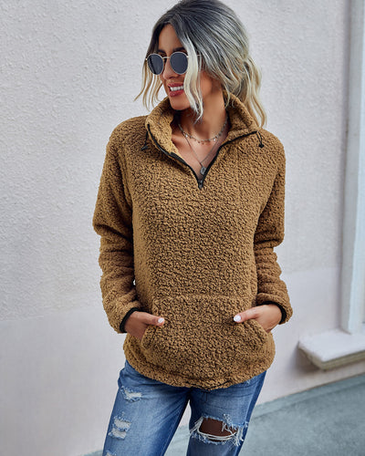 Dames Warme Veelzijdige Teddy Fleece Trui met Halve Rits | Samania
