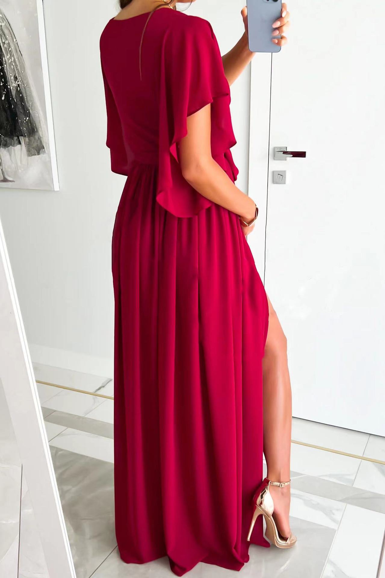 Dames Elegante Maxi Jurk met V-hals en Strikceintuur | Nariva