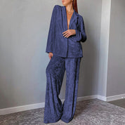 Dames Elegante Velvet Tweedelige set met Wijde Broek en Lange Mouwen Shirt | Dulcie