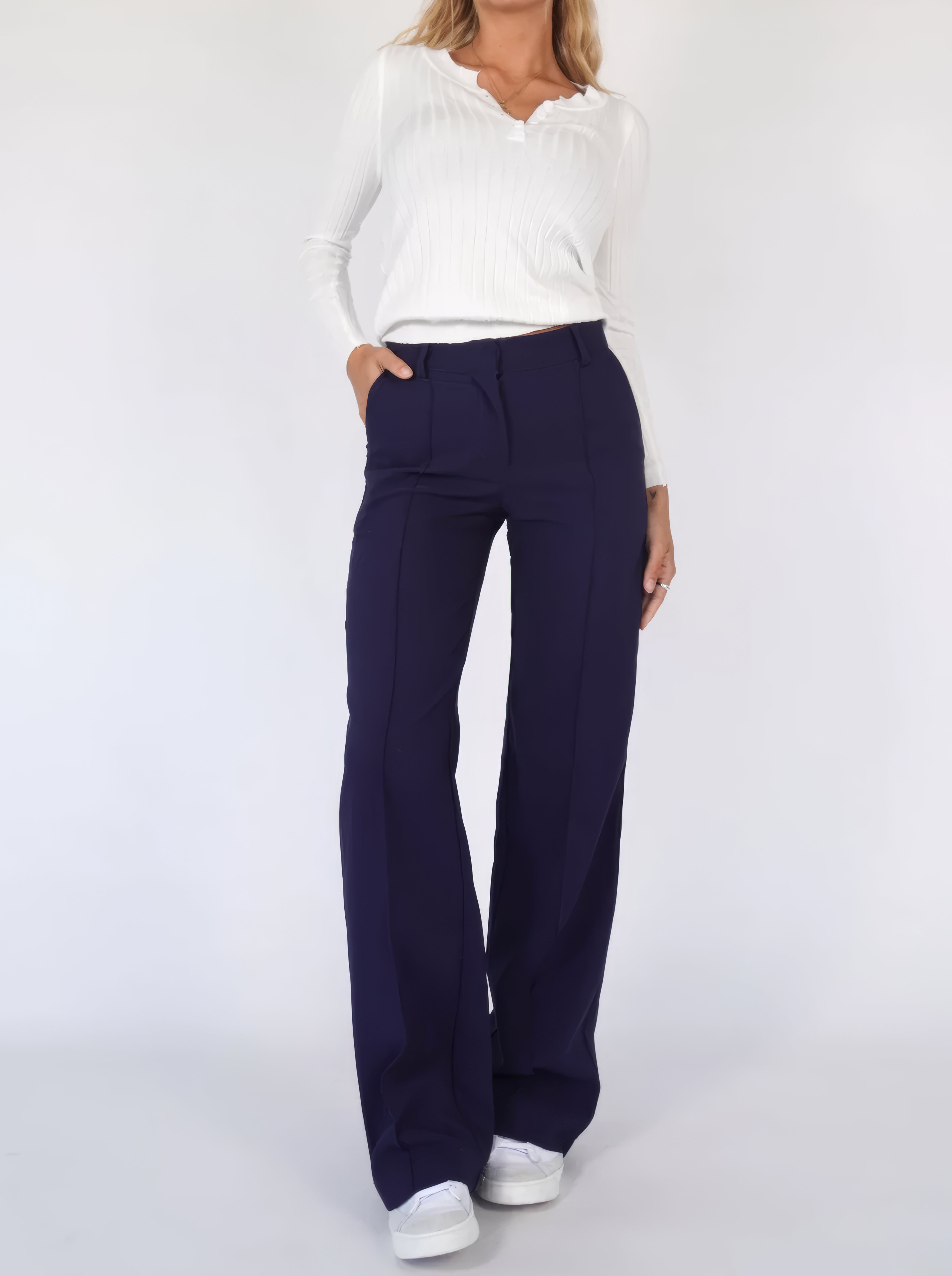 Dames Trendy Basic High-Waist Pantalon Met Rechte Pijpen | Alora