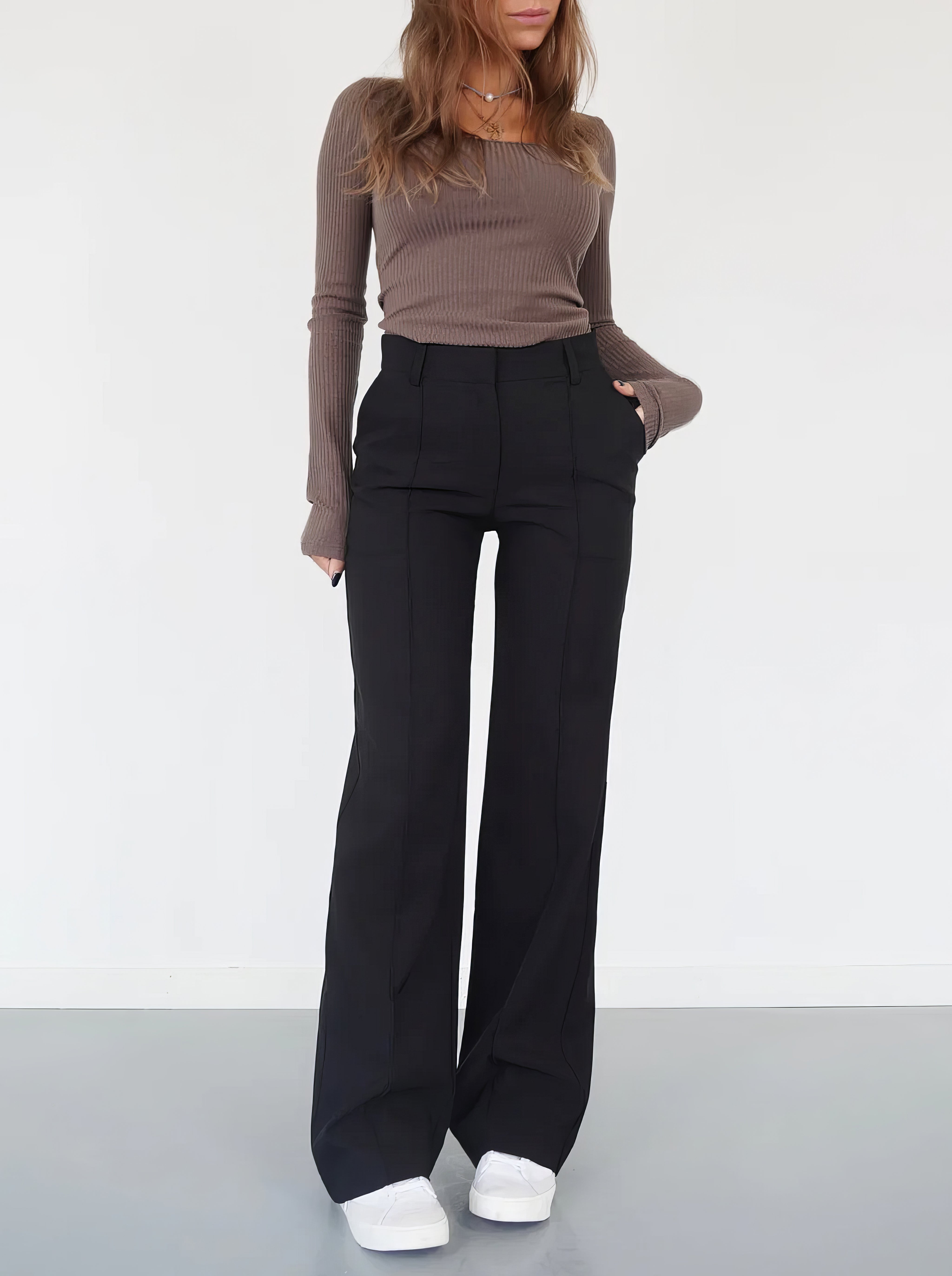 Dames Trendy Basic High-Waist Pantalon Met Rechte Pijpen | Alora