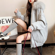 Dames Modieuze Oversized Hoodie met Rits en Zachte Bontkraag | Solandy