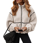 Dames Moderne Modieuze Teddy Fleece Jas met Opstaande Kraag en Rits | Benicia