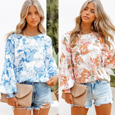Dames Trendy Stijlvolle Bloemen Print Top met Pof Mouwen | Hester