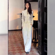 Dames Stijlvolle Sportieve Tweedelige Set met Wijde Broek en Vest met Rits | Desi