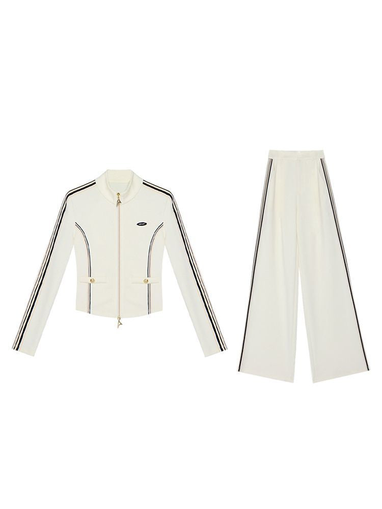 Dames Stijlvolle Sportieve Tweedelige Set met Wijde Broek en Vest met Rits | Desi