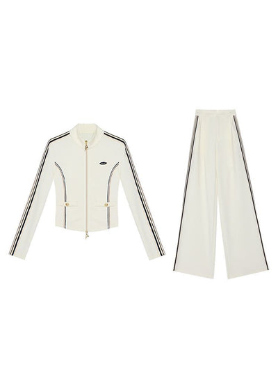 Dames Stijlvolle Sportieve Tweedelige Set met Wijde Broek en Vest met Rits | Desi