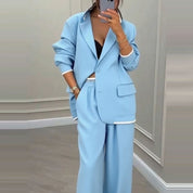 Dames Elegante Trendy Tweedelige Blazer Set met Wijde Broek | Dille