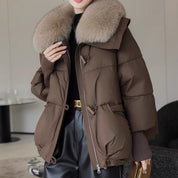 Dames Modieuze Koreaanse Style Puffer Winterjas met Grote Imitatiebontkraag | Bodina