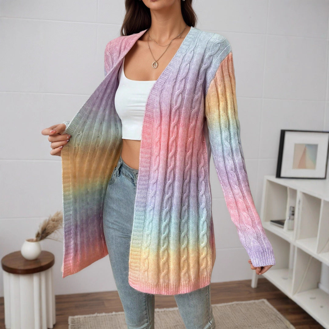 Dames Warm Gebreid Vest in Regenboog Kleuren | Romina