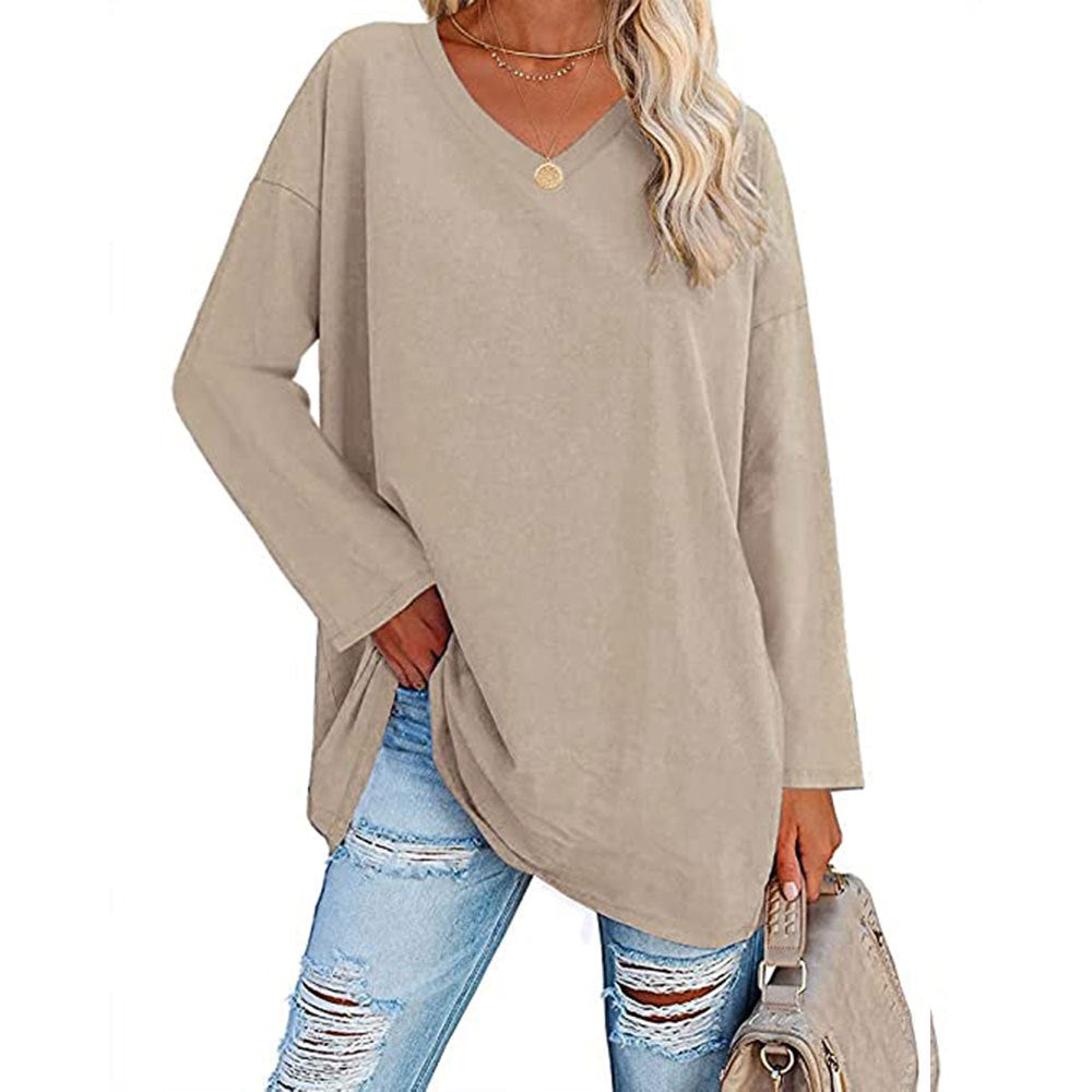 Dames Casual Oversized T-shirt met V-hals en Lange Mouwen | Toba