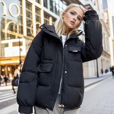 Dames Warme Gewatteerde Puffer Jas met Capuchon en Trendy Zak Details | Balora