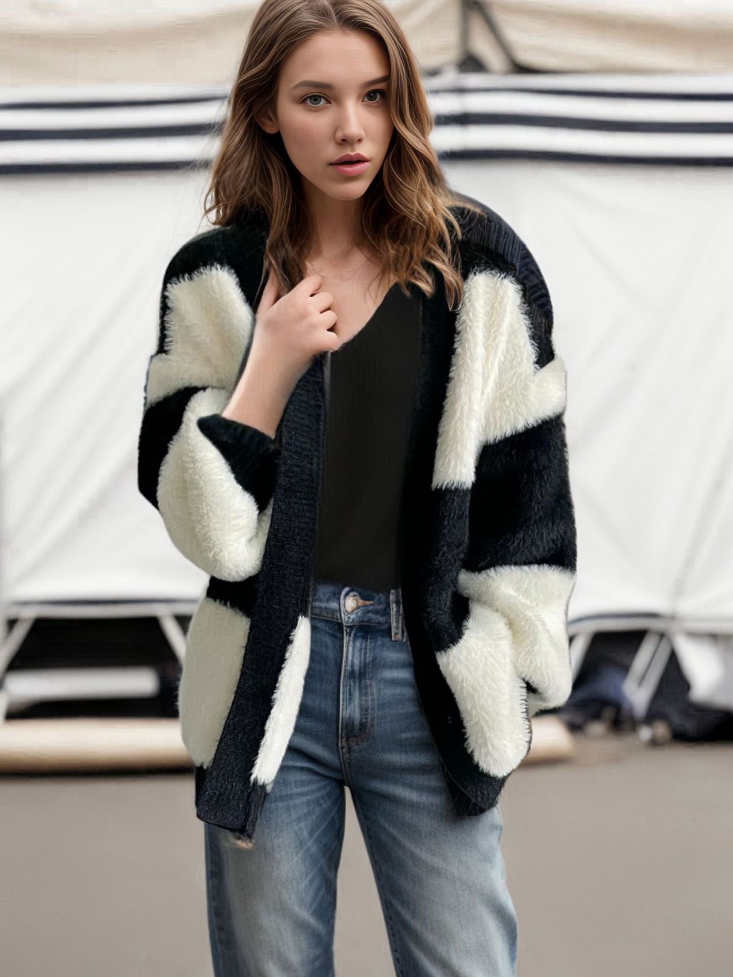 Dames Losvallende Trendy Gebreide Gestreepte Vest | Revera