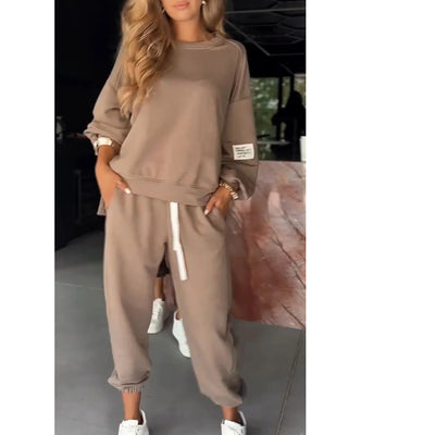 Dames Casual Comfortabele Loungewear Tweedelige Set met Jogger en Crewneck | Diandra
